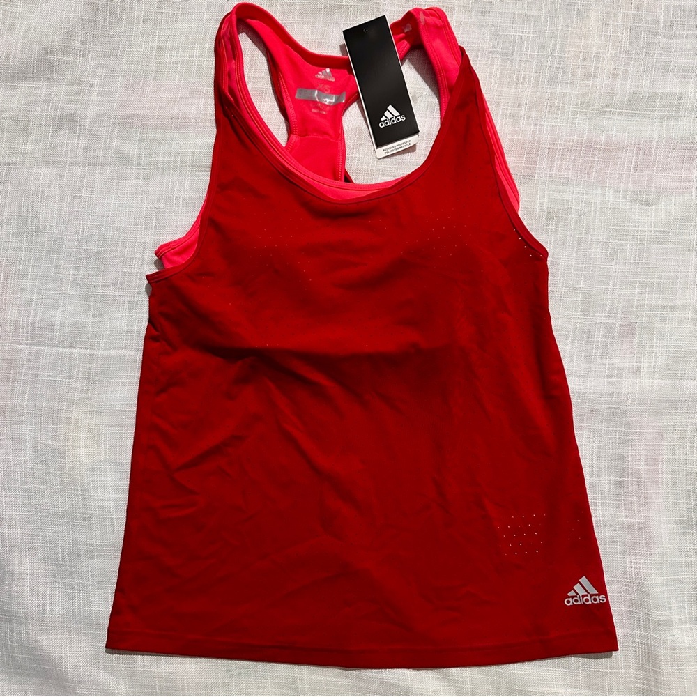 NEW Adidas Women summer active tank top with removable pad bra, sz XS, red
